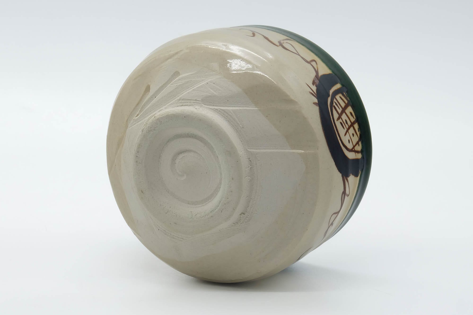 Japanese Matcha Bowl - Classic Beige Green Oribe Chawan - 550ml