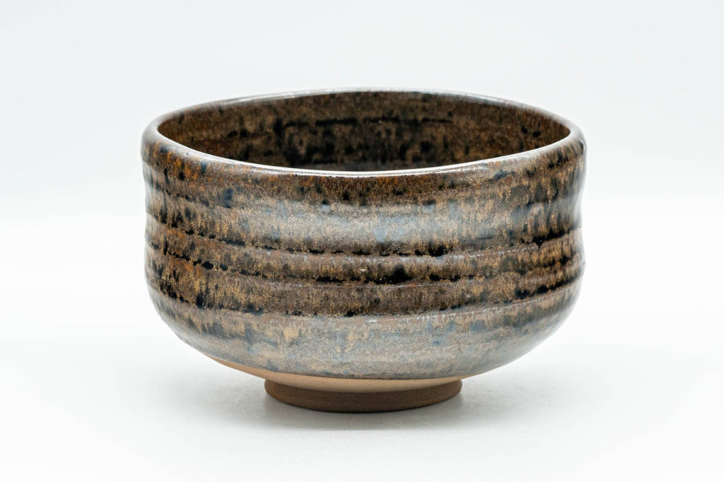 Japanese Matcha Bowl - Brown and Yellow Glazed Waisted Chawan - 450ml