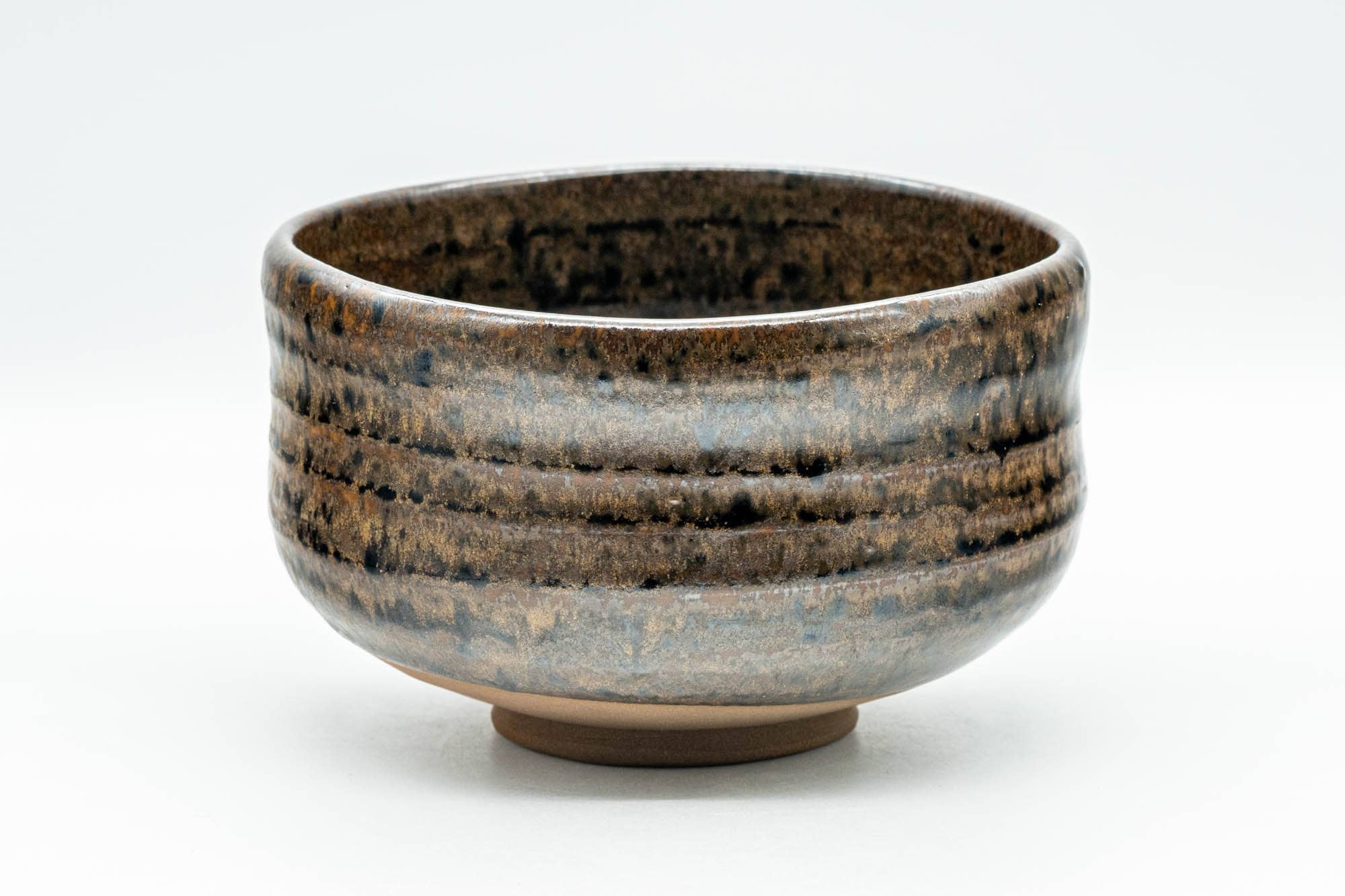 Japanese Matcha Bowl - Brown and Yellow Glazed Waisted Chawan - 450ml