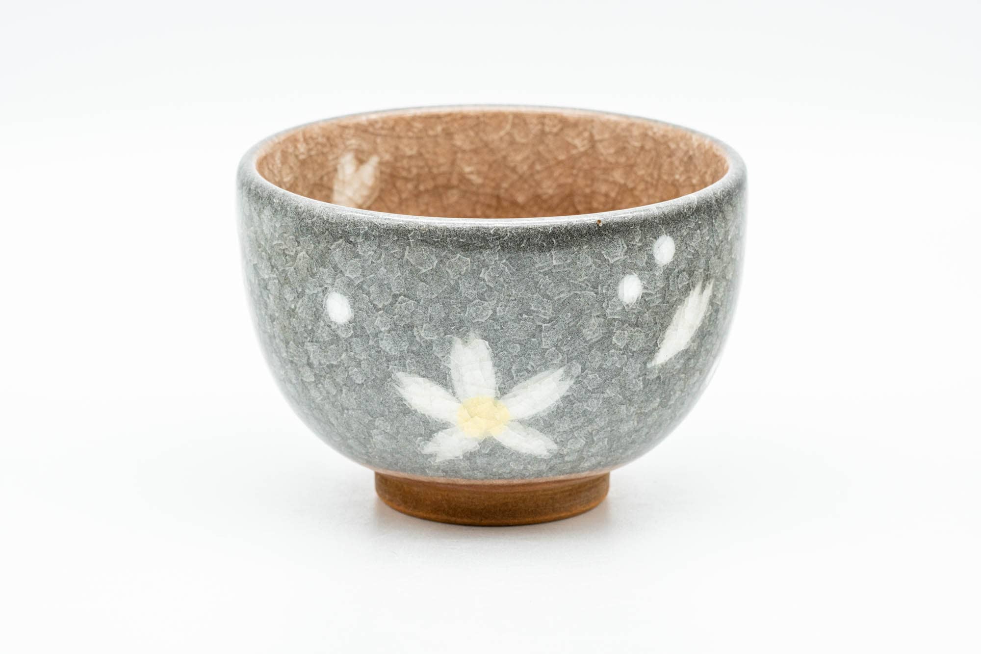 Japanese Teacup - Floral Grey Celadon Snowflake Glazed Yunomi - 150ml