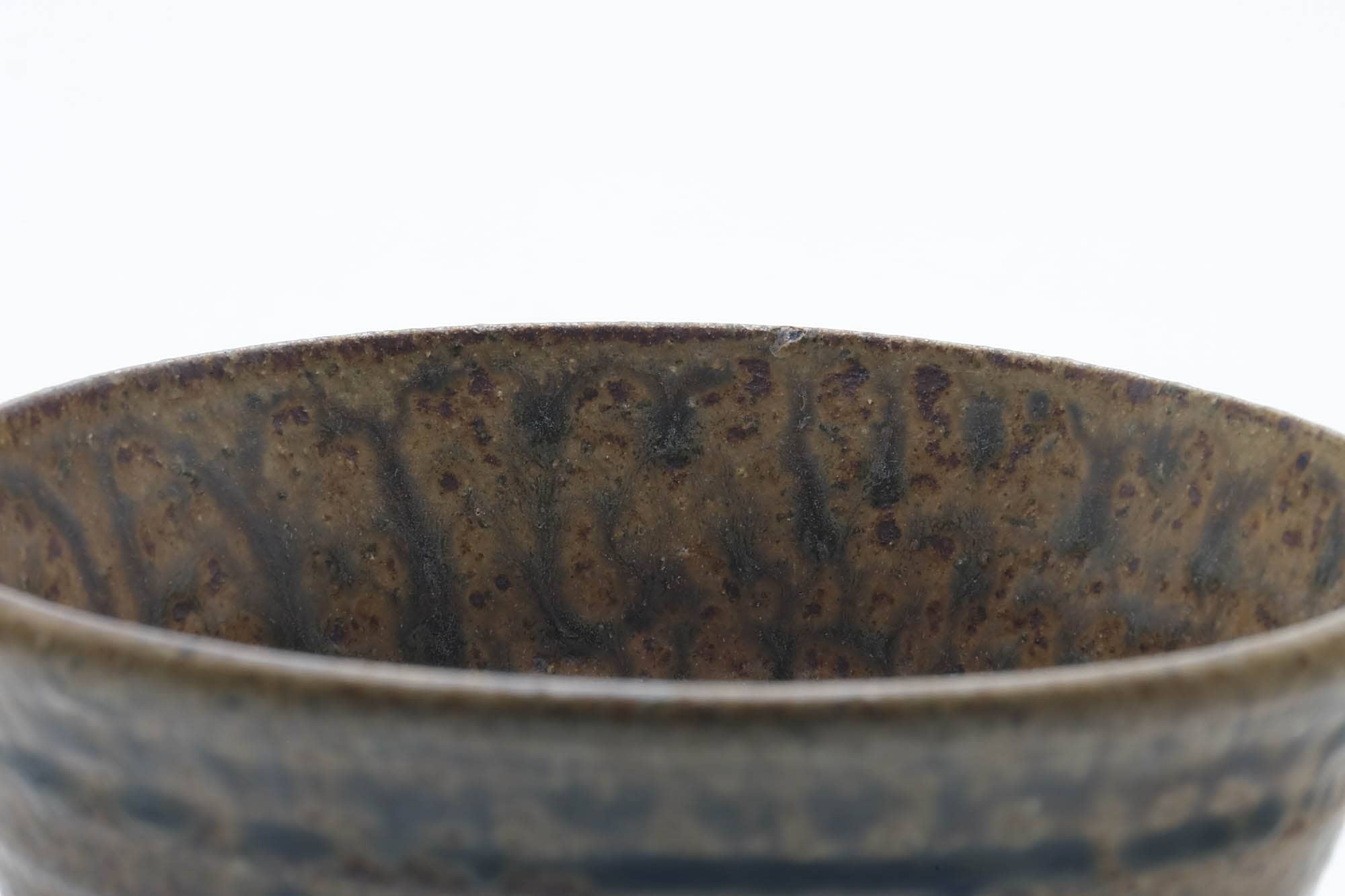 Japanese Matcha Bowl - Brown Green Mottled Drip-Glazed Chawan - 200ml