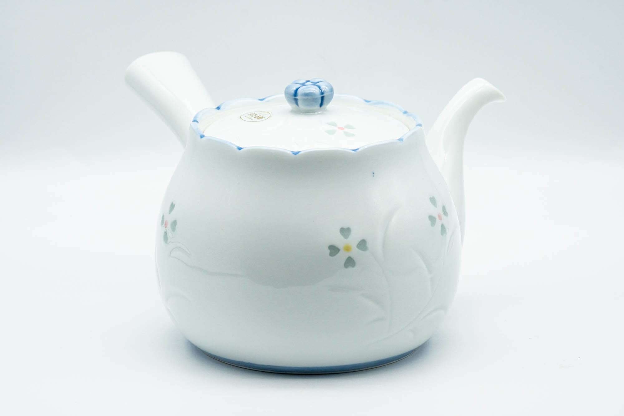 Japanese Tea Set - Floral White Arita-yaki Porcelain Kyusu Teapot with 5 Yunomi Teacups