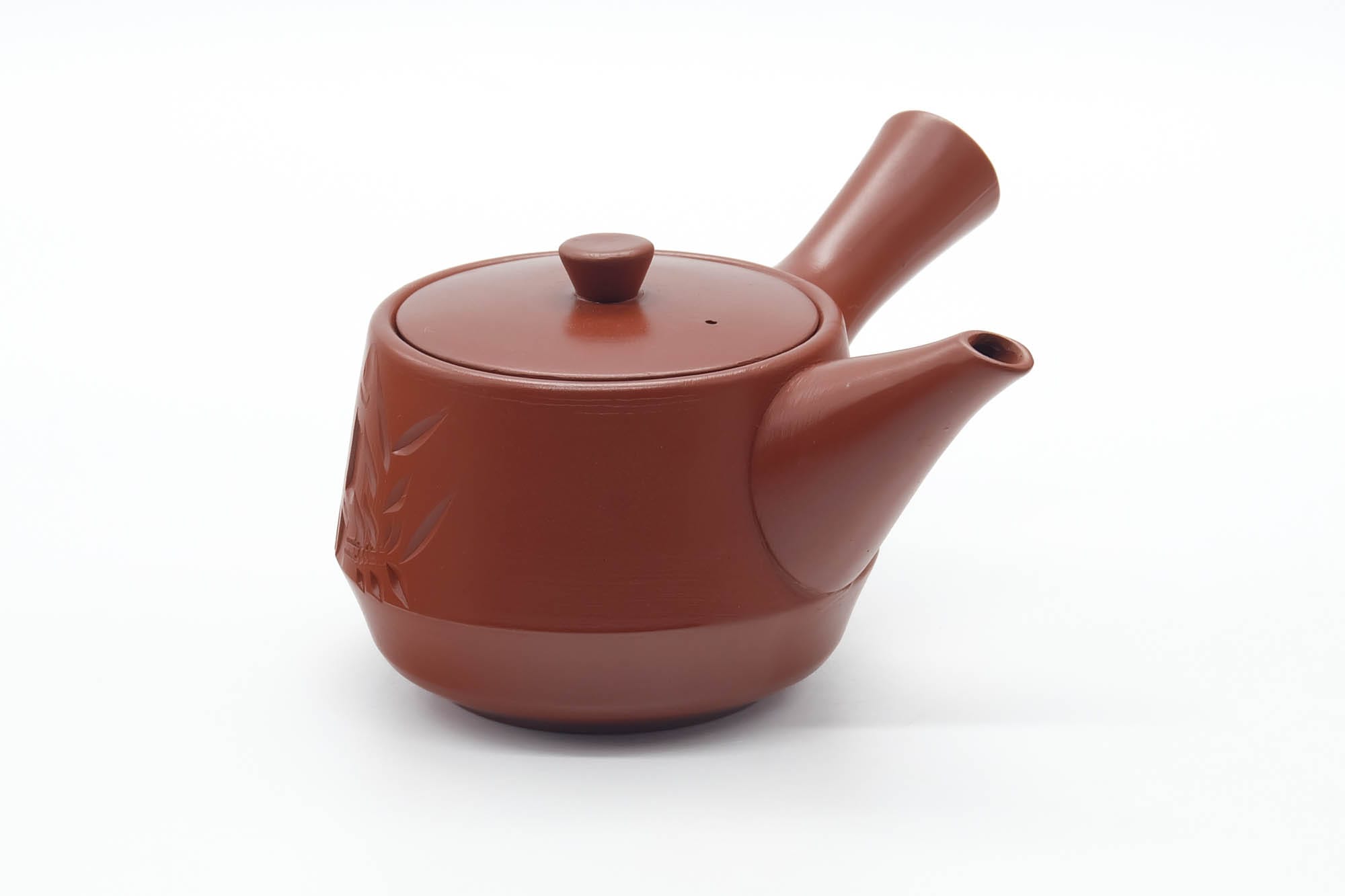 Japanese Kyusu - Bamboo Engraved Tokoname Red Shudei Teapot - 300ml