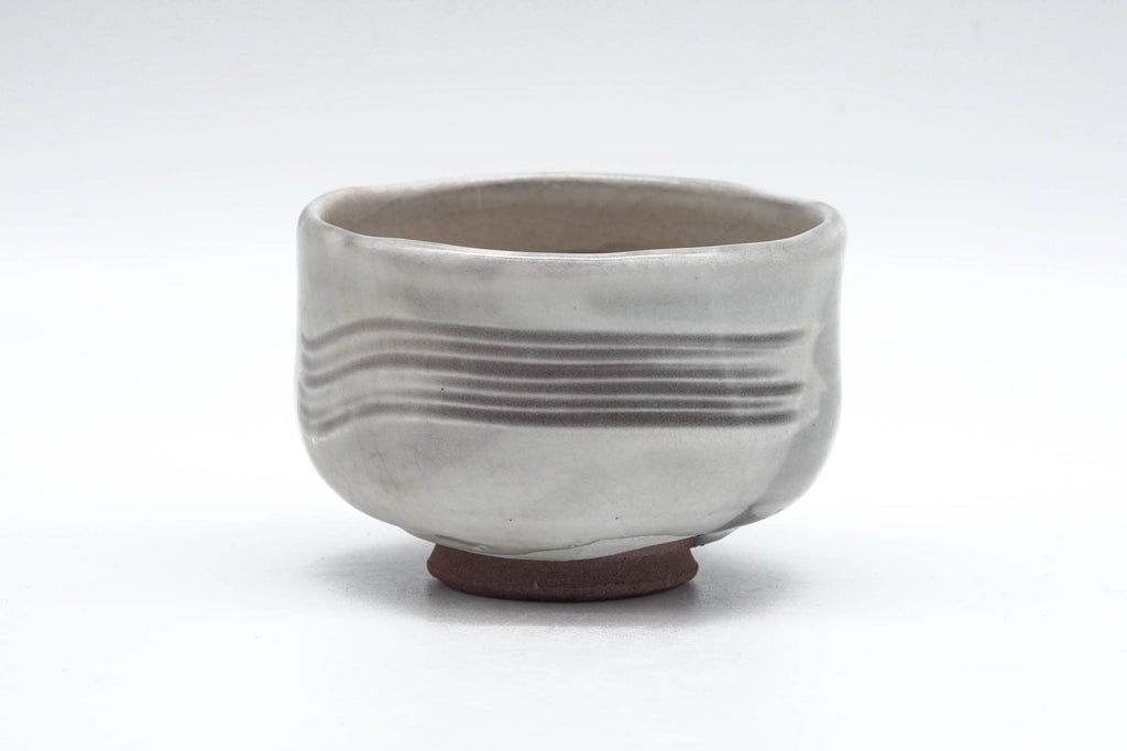 Japanese Matcha Bowl - Milky White Grey Hakeme Glazed Chawan - 100ml