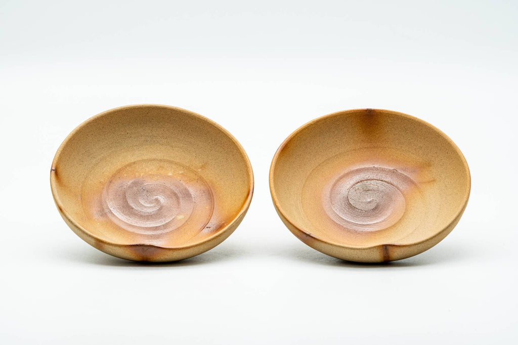 Japanese Teacup Set - Pair of Hidasuki Bizen-yaki Ushirode Yunomi with Chataku - 200ml
