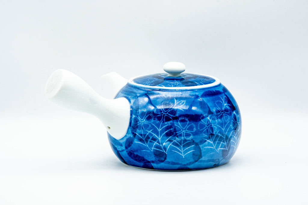 Japanese Kyusu - Blue Floral Porcelain Arita-yaki Debeso Teapot - 350ml