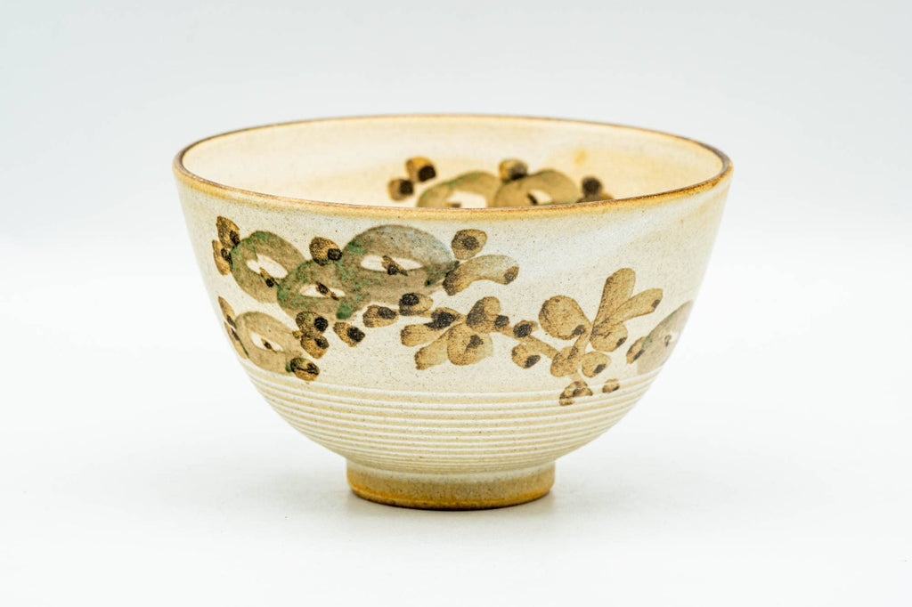 Japanese Teacup - Matte Beige Floral Kiyomizu-yaki Yunomi - 140ml