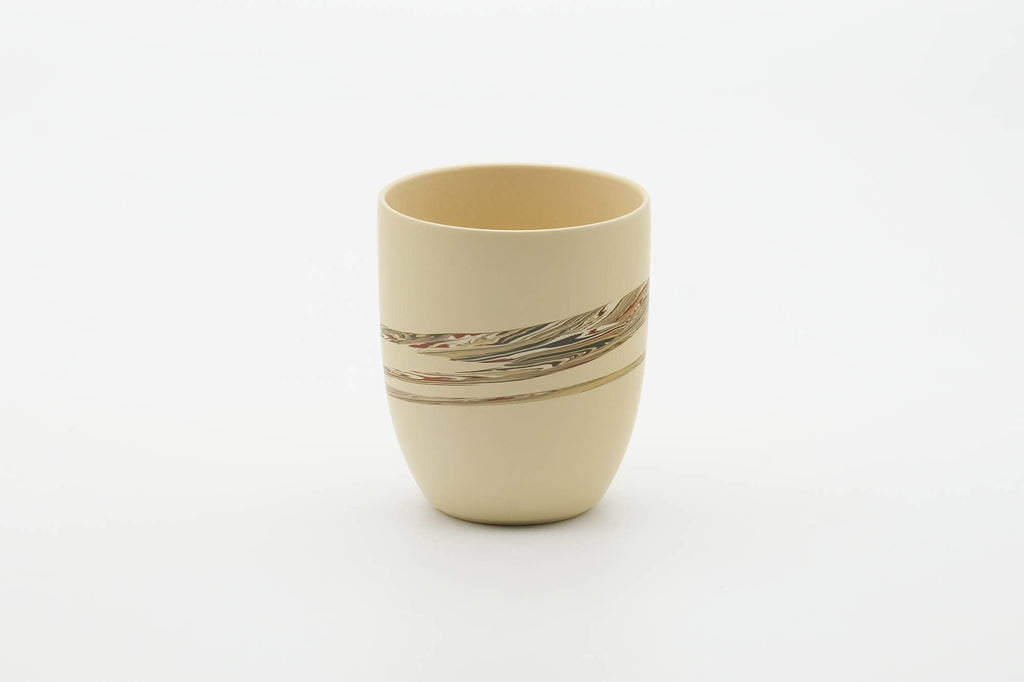 Japanese Teacup - Beige Green Zigzag Nerikomi Tokoname-yaki Yunomi - 140ml