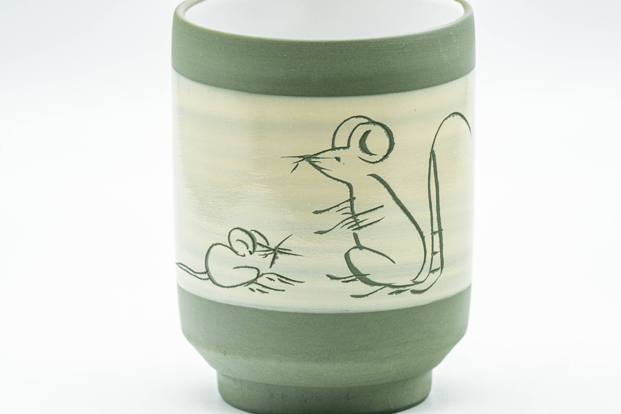 Japanese Teacups - Pair of Friendly Mice Ryokudei Tokoname-yaki Yunomi  - 140ml