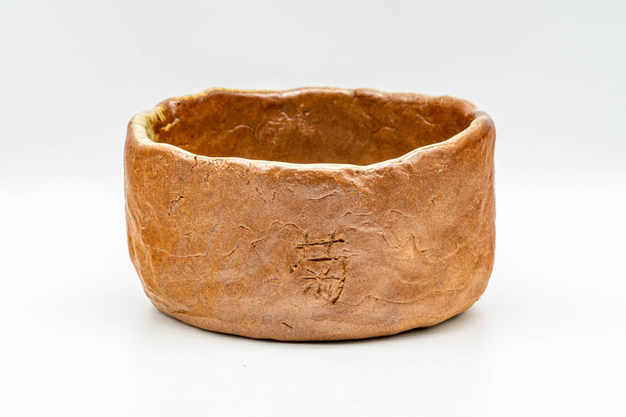 Japanese Matcha Bowl - Green Orange Glazed Flat-Base Wabi-Sabi Chawan - 250ml