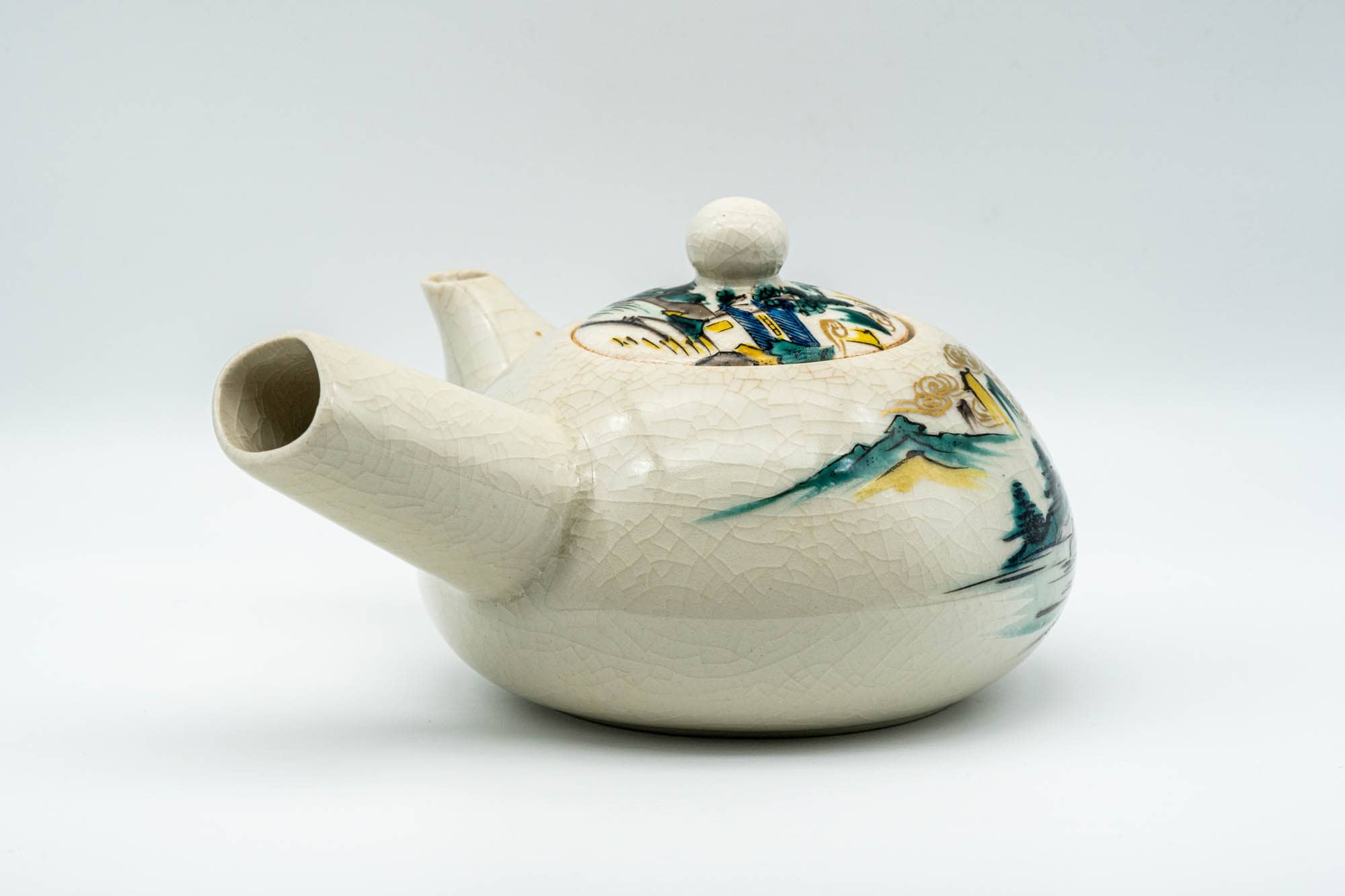Japanese Kyusu - Beige Countryside Motifs Kutani-yaki Debeso Teapot - 450ml