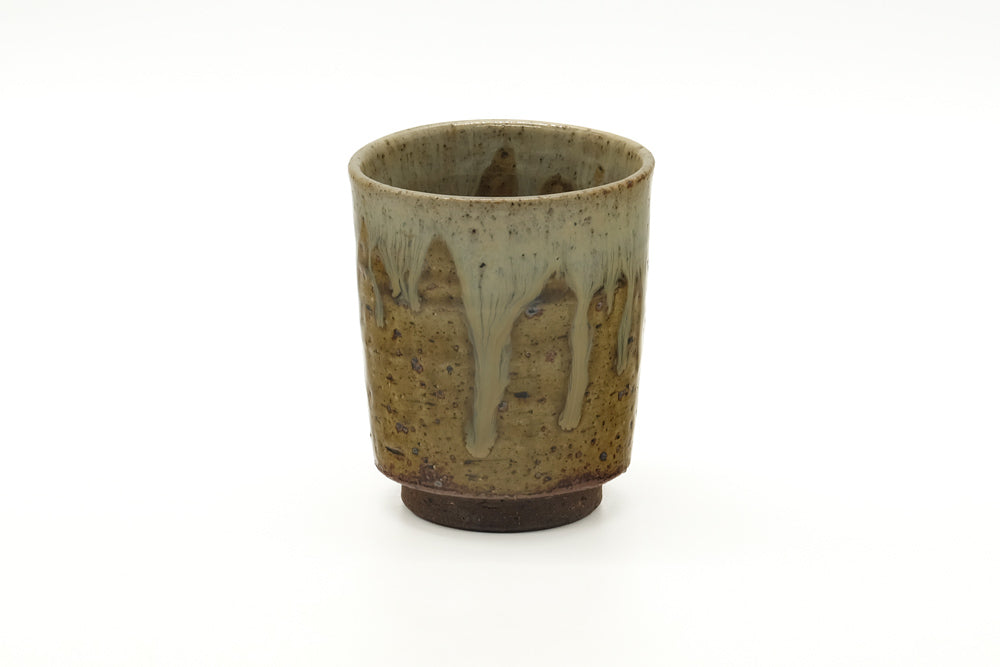 Japanese Teacup - Earthy Yellow Drip-Glazed Yunomi - 150ml