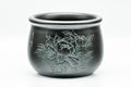 Japanese Kensui - 北龍 Hokuryu - Green Camellia Engraved Black Kokudei Tokoname-yaki Water Bowl - 600ml