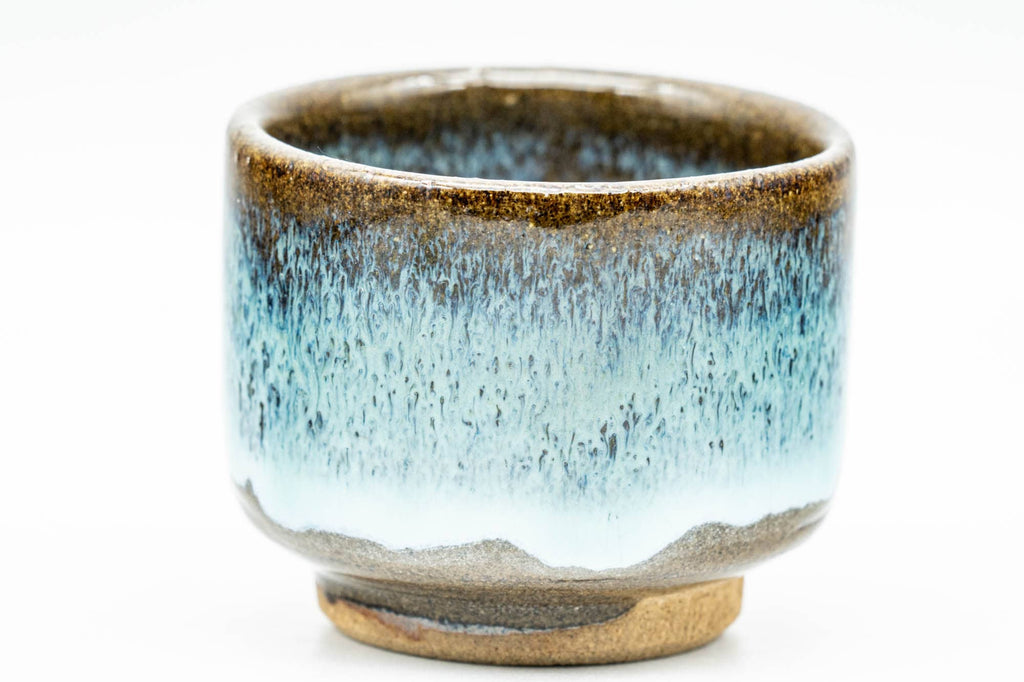 Japanese Teacups - Set of 4 Blue Hare's Fur Drip-Glazed Agano-yaki Guinomi - 35ml