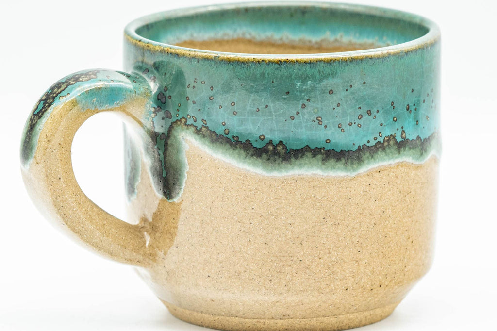 Japanese Teacup - Beige Turquoise Drip-Glazed Agano-yaki Ushirode Yunomi - 150ml
