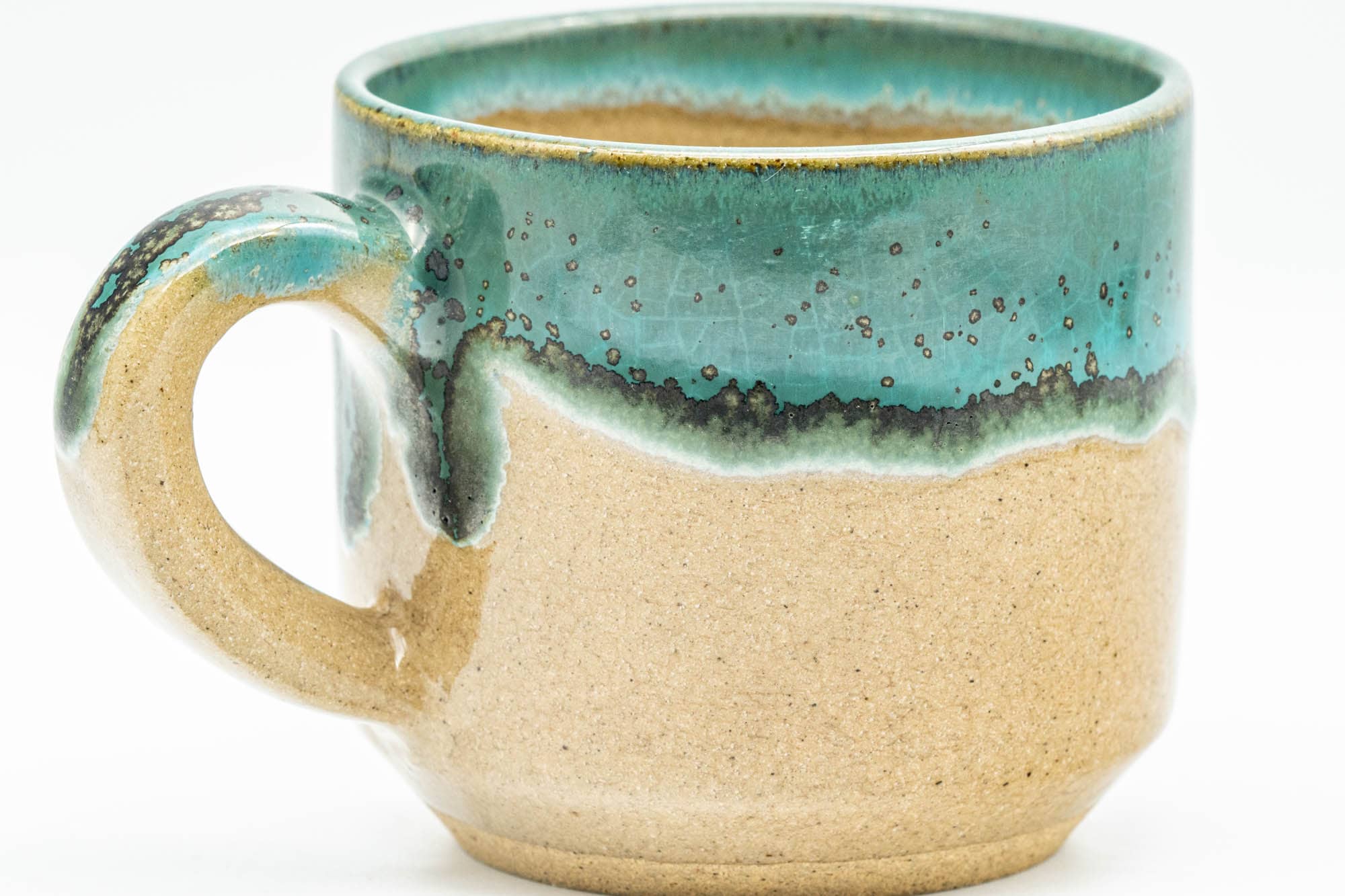 Japanese Teacup - Beige Turquoise Drip-Glazed Agano-yaki Ushirode Yunomi - 150ml