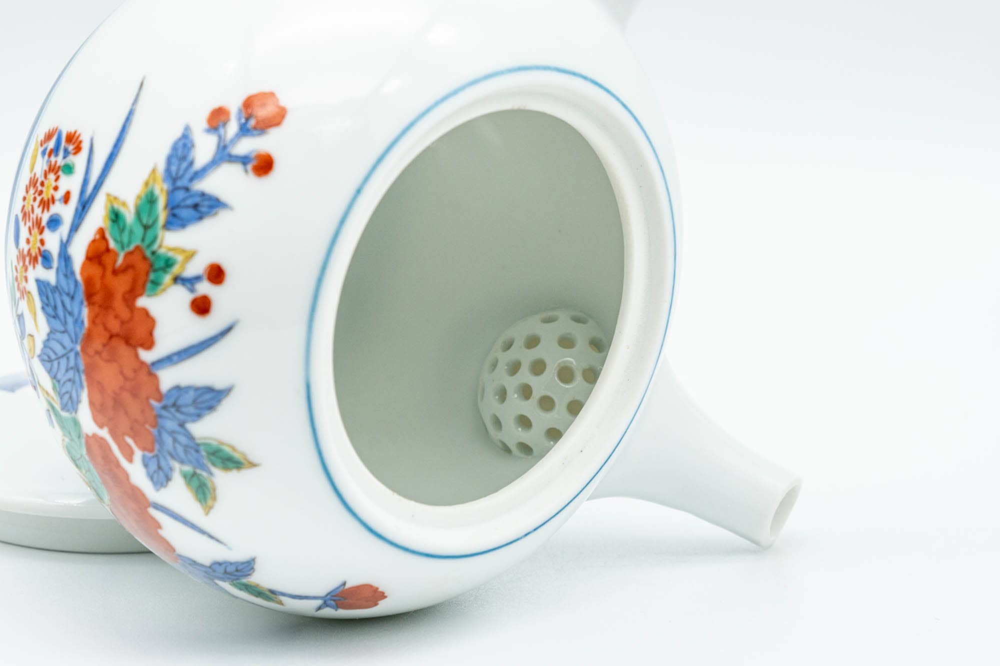 Japanese Tea Set - Floral Arita-yaki Debeso Kyusu Teapot with 5 Yunomi Teacups