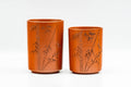 Japanese Teacups - Pair of Bamboo Engraved Tokoname-yaki Meoto Yunomi - 140ml