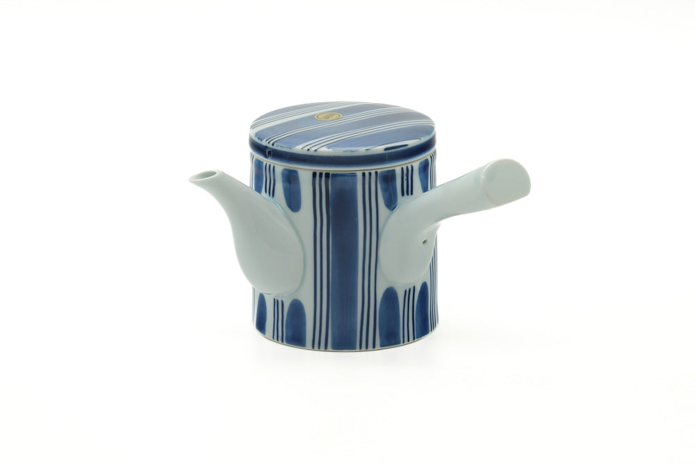 Japanese Tea Set - Blue White Arita Porcelain Kyusu Teapot with 5 Yunomi Teacups