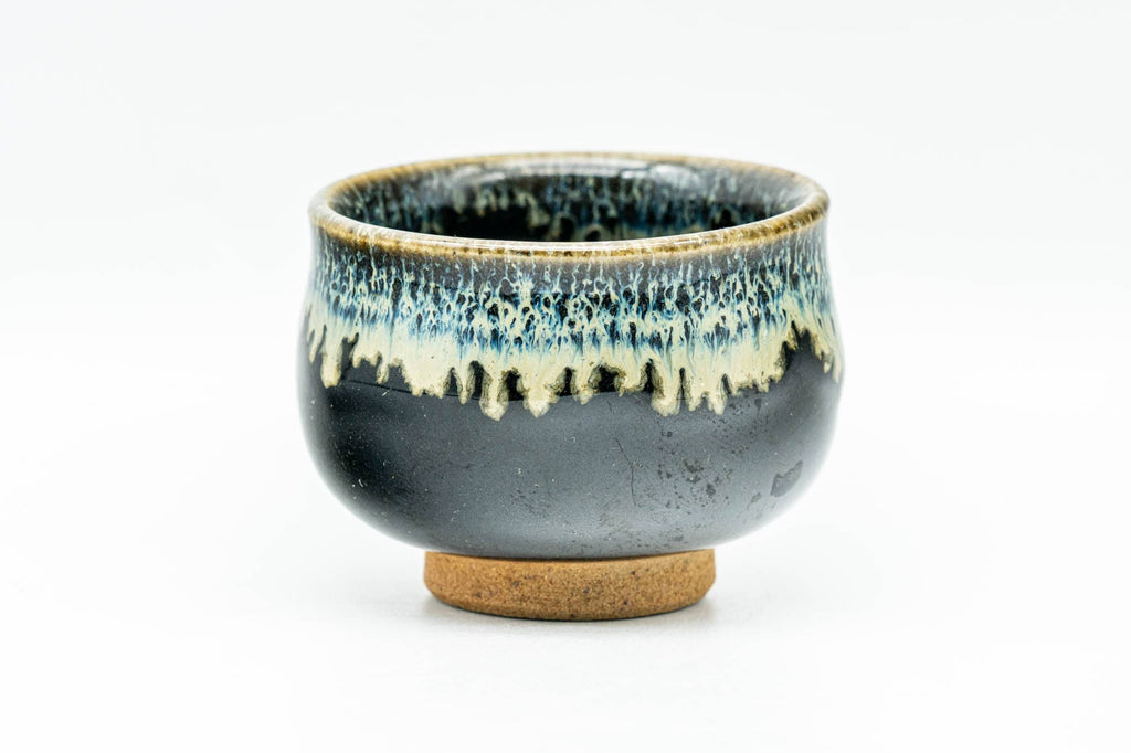 Japanese Teacup - Jet Black Beige Drip-Glazed Guinomi - 40ml