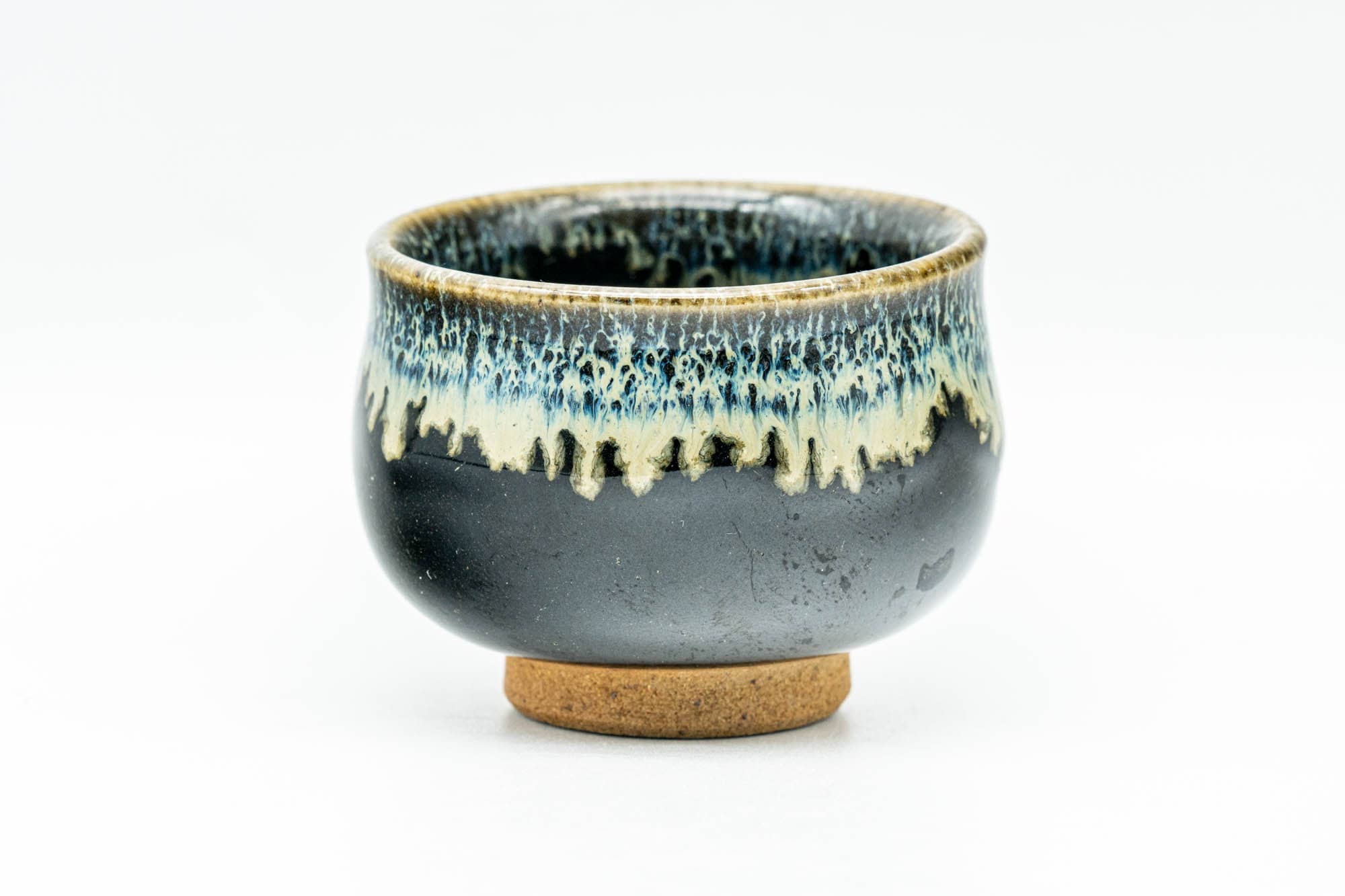 Japanese Teacup - Jet Black Beige Drip-Glazed Guinomi - 40ml