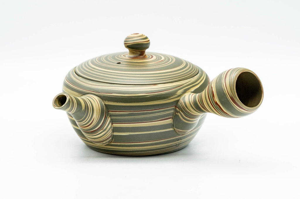Japanese Kyusu - 陶仙 Tosen Hida - Green Yellow Spiraling Nerikomi Tokoname-yaki Teapot - 200ml