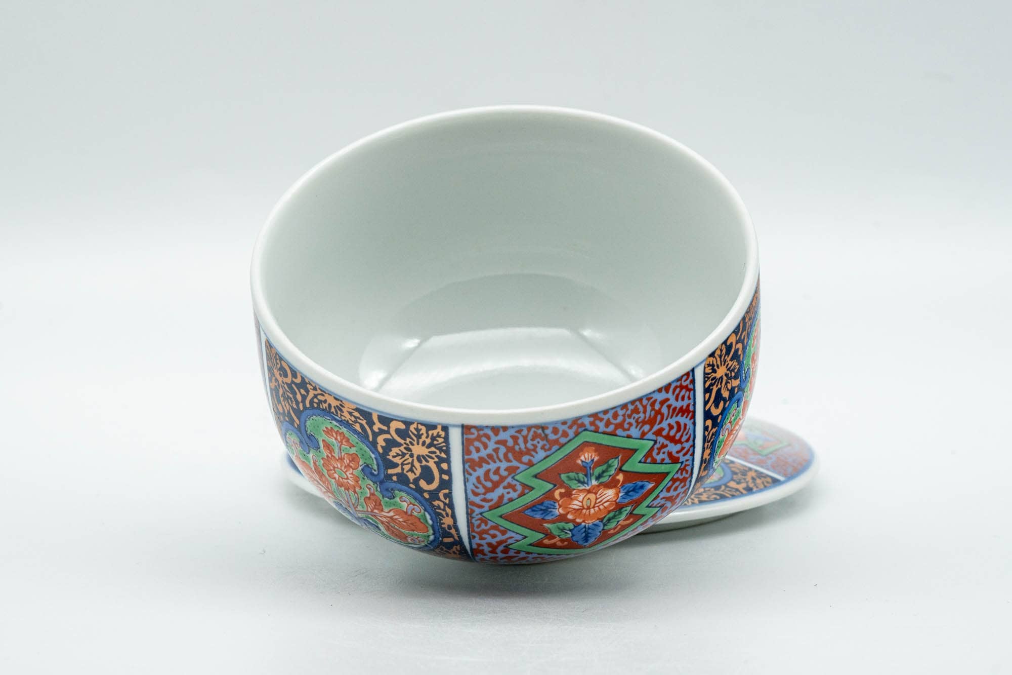 Japanese Teacup - Multi-coloured Geometric Arita-yaki Lidded Yunomi - 120ml