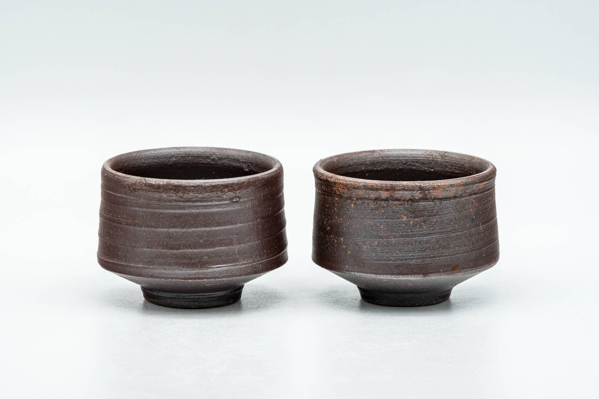 Japanese Teacups - Pair of Brown Spiraling Stoneware Guinomi - 40ml