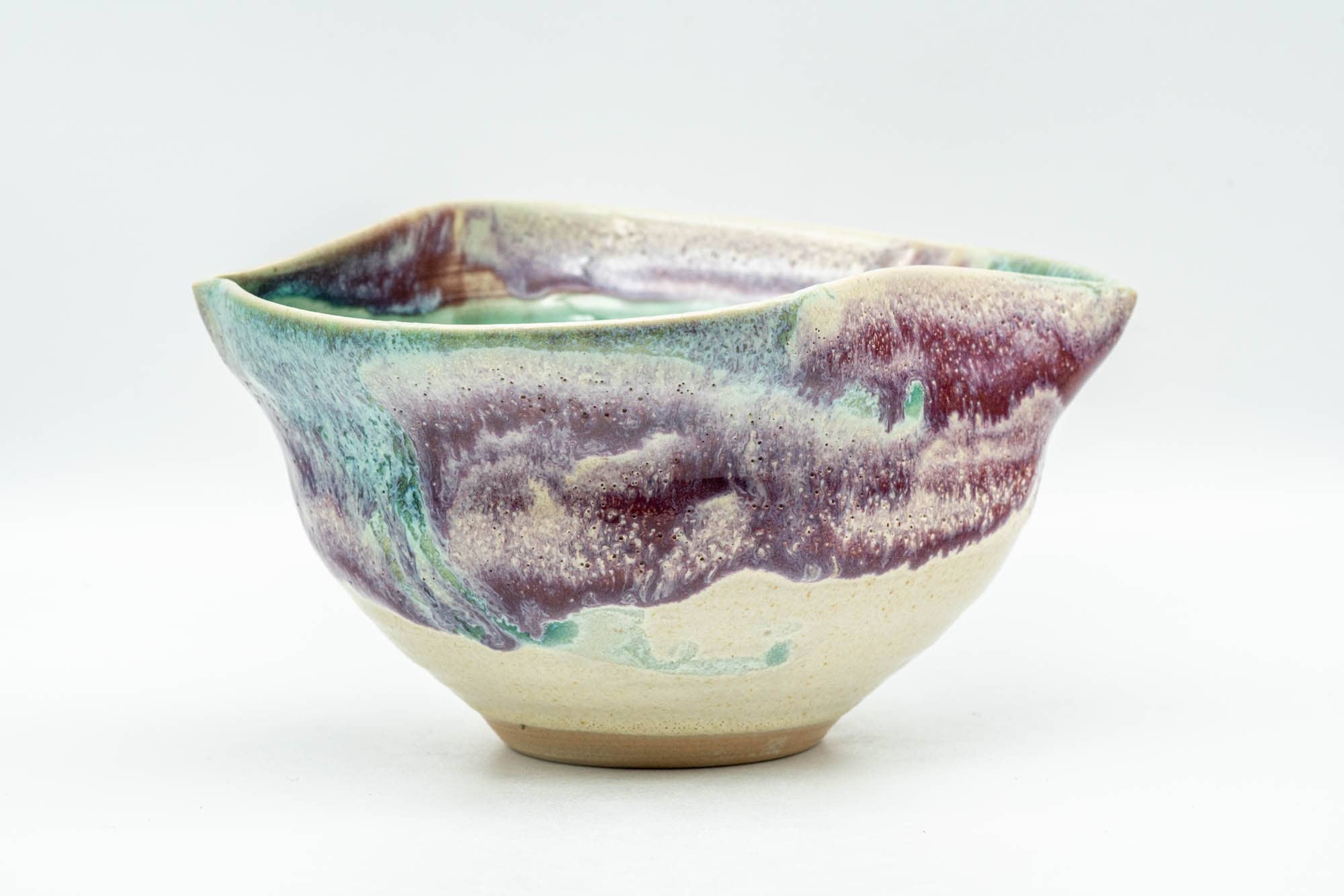 Japanese Katakuchi - Green Purple Hare's Fur Glazed Pouring Bowl - 250ml