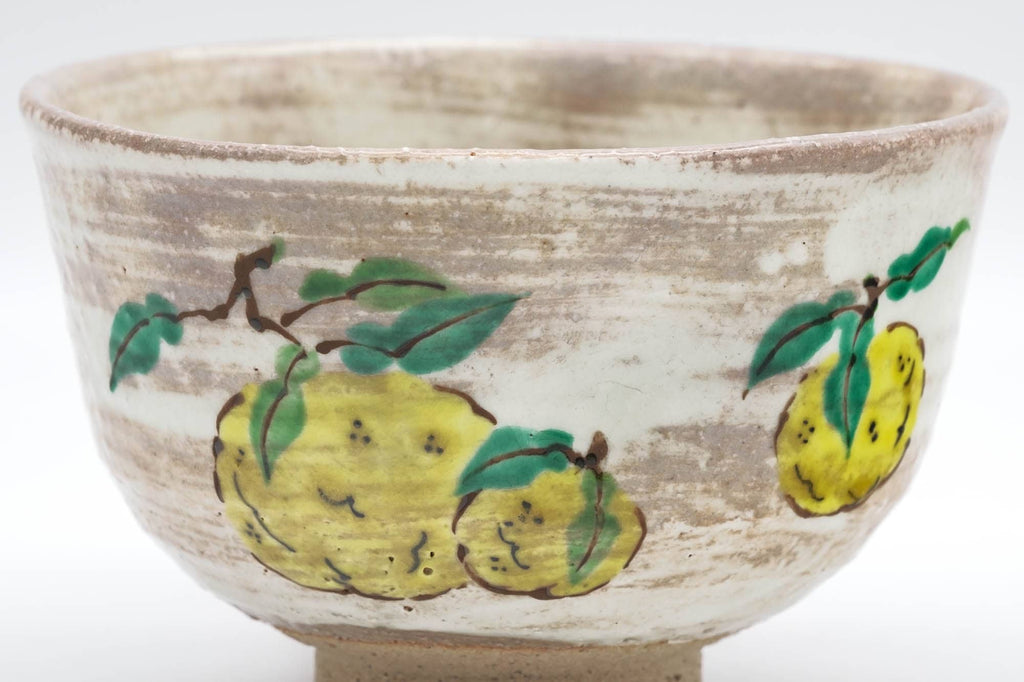 Japanese Matcha Bowl - Beige Milky Hakeme Lemons Kyo-yaki Chawan - 250ml