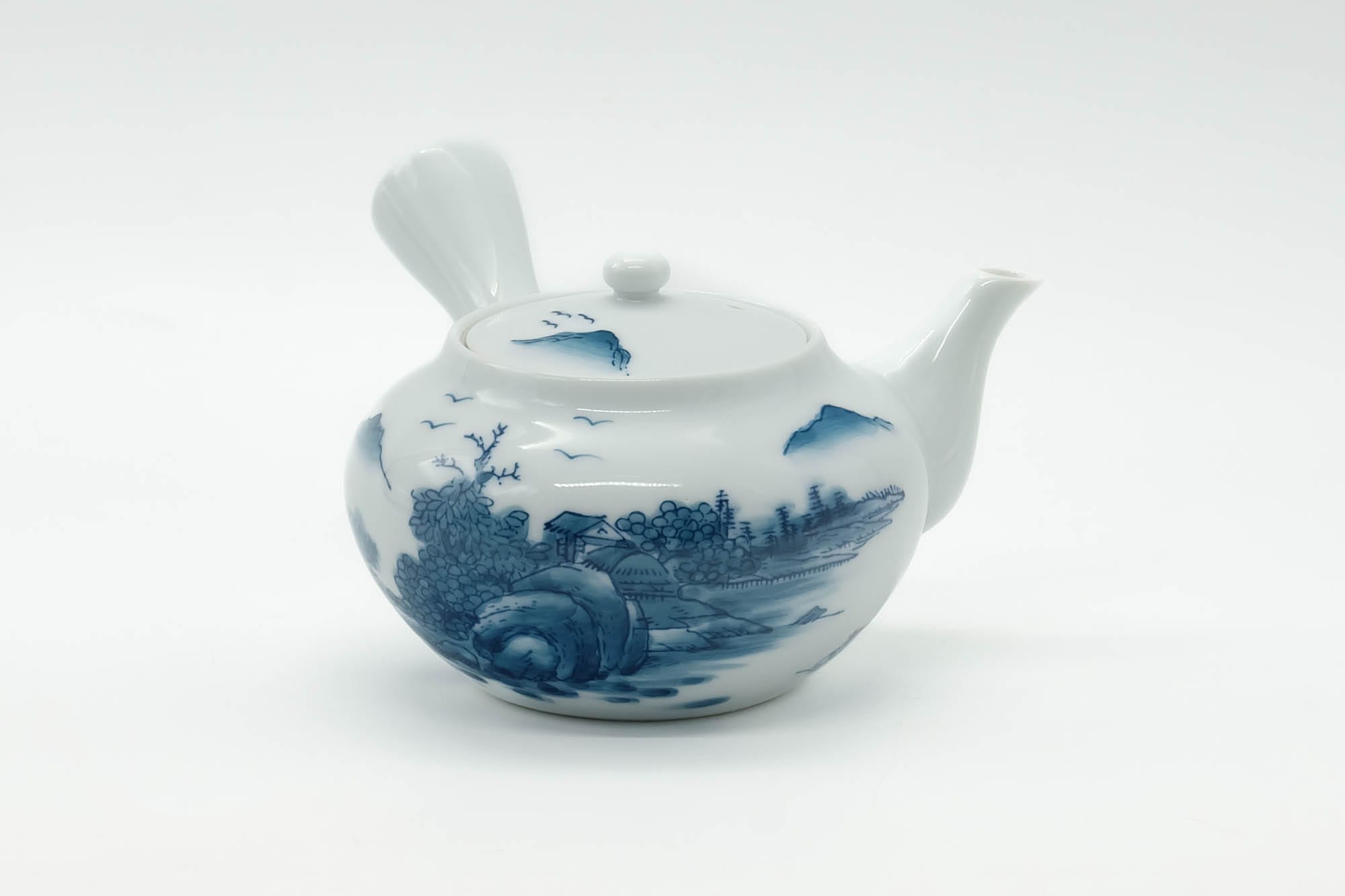 Japanese Kyusu - Blue Mountainous White Porcelain Arita-yaki Teapot - 265ml