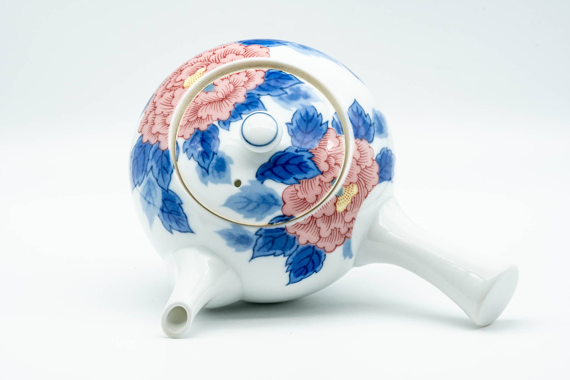 Japanese Kyusu - Blue Pink Floral Arita-yaki Porcelain Teapot - 300ml