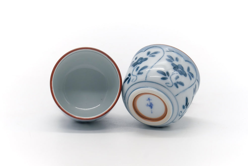 Japanese Teacups - Pair of Floral Arita-yaki Guinomi - 40ml