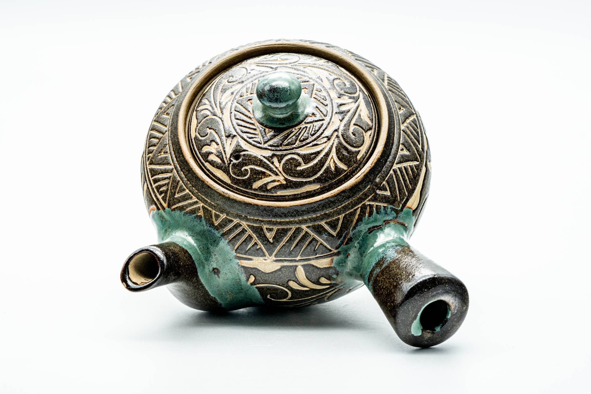 Japanese Tea Set - Floral Geometric Large Kyusu Teapot with 2 Yunomi Teacups