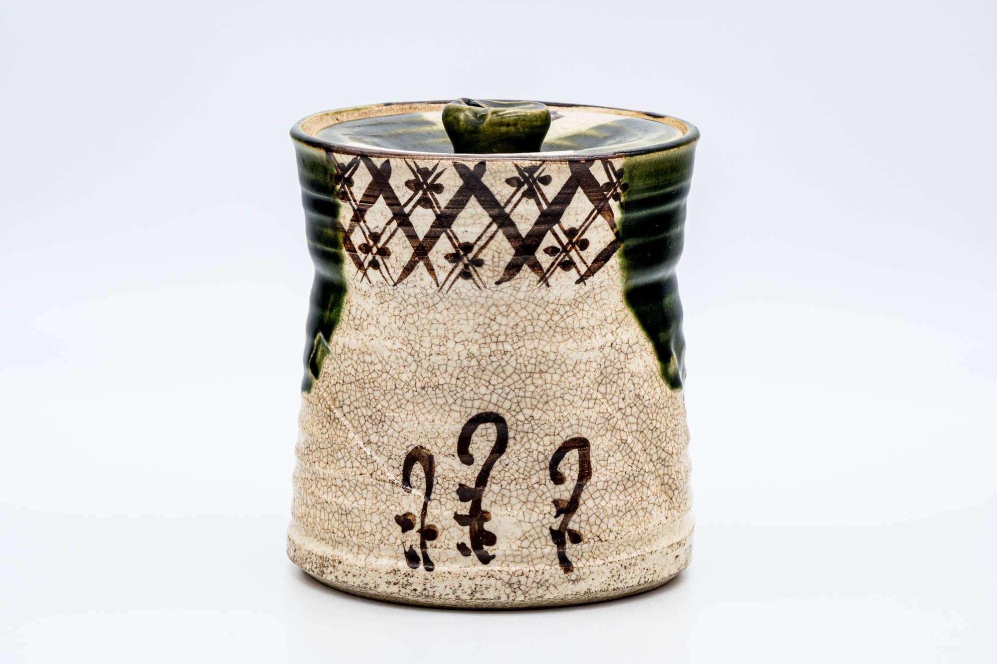 Japanese Mizusashi - Abstract Geometric Green Drip-Glazed Oribe-yaki Water Container - 1000ml