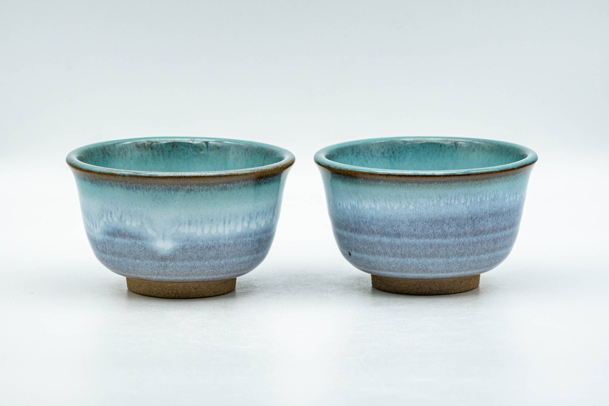 Japanese Teacups - Pair of Purple Turquoise Drip-Glazed Agano-yaki Yunomi - 100ml