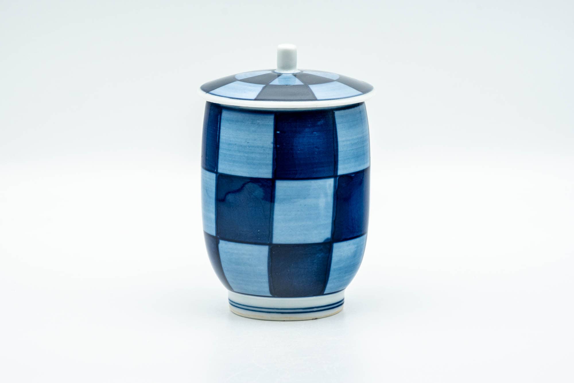 Japanese Teacup - Blue Checkered Arita-yaki Lidded Yunomi - 150ml