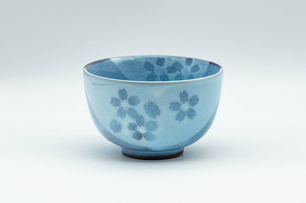 Japanese Tea Set - Floral Sky Blue Kyusu Teapot with 5 Yunomi Teacups