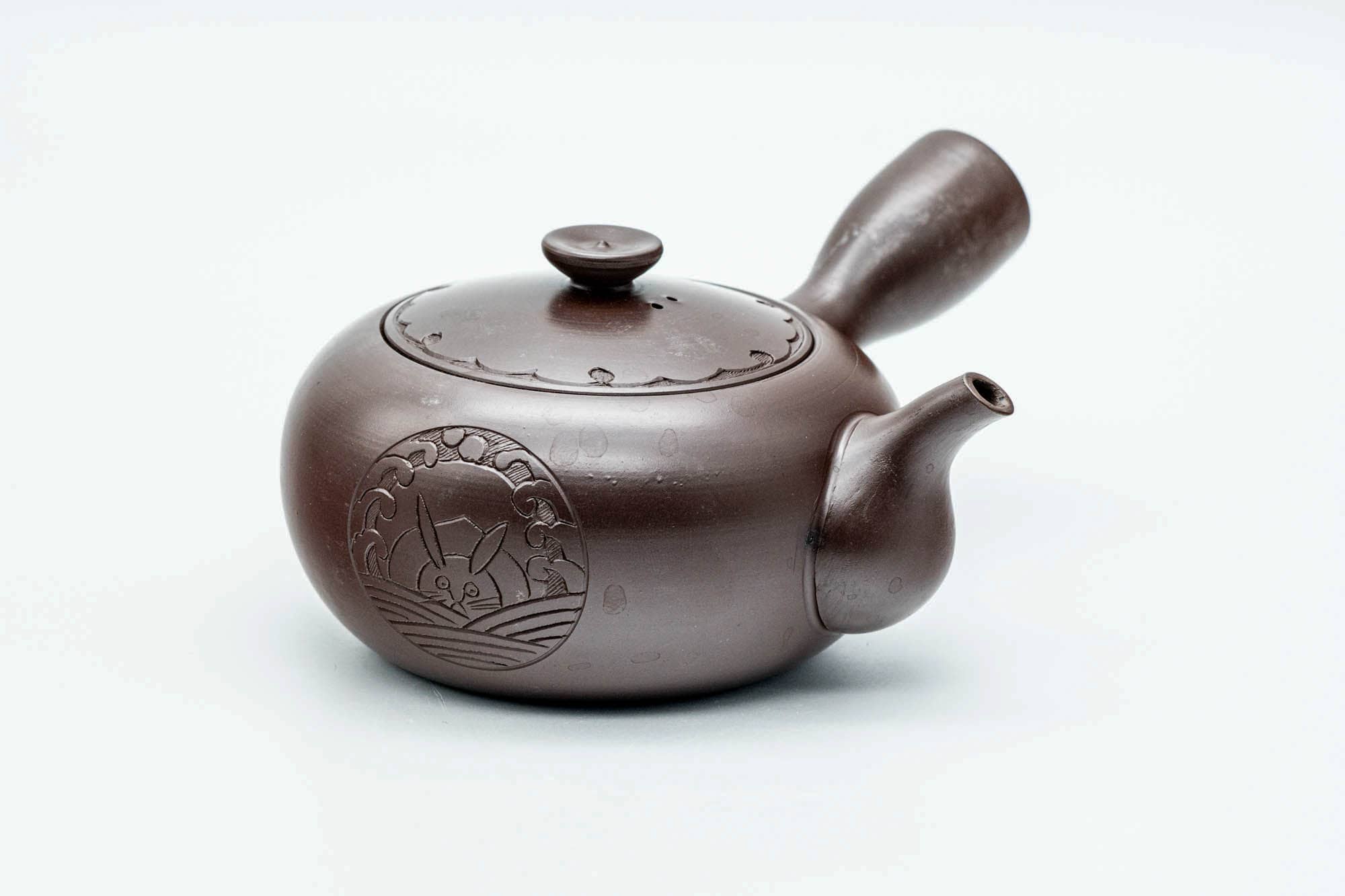 Japanese Kyusu - Engraved Floral Bunny Rabbit Banko-yaki Debeso Teapot - 240ml