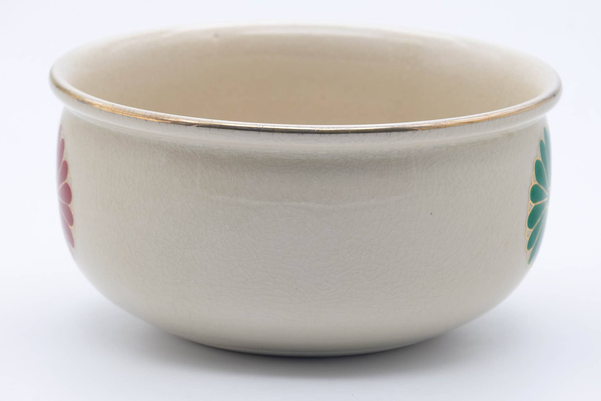 Japanese Kensui - Floral Beige White Glazed Kyo-yaki Water Bowl - 400ml