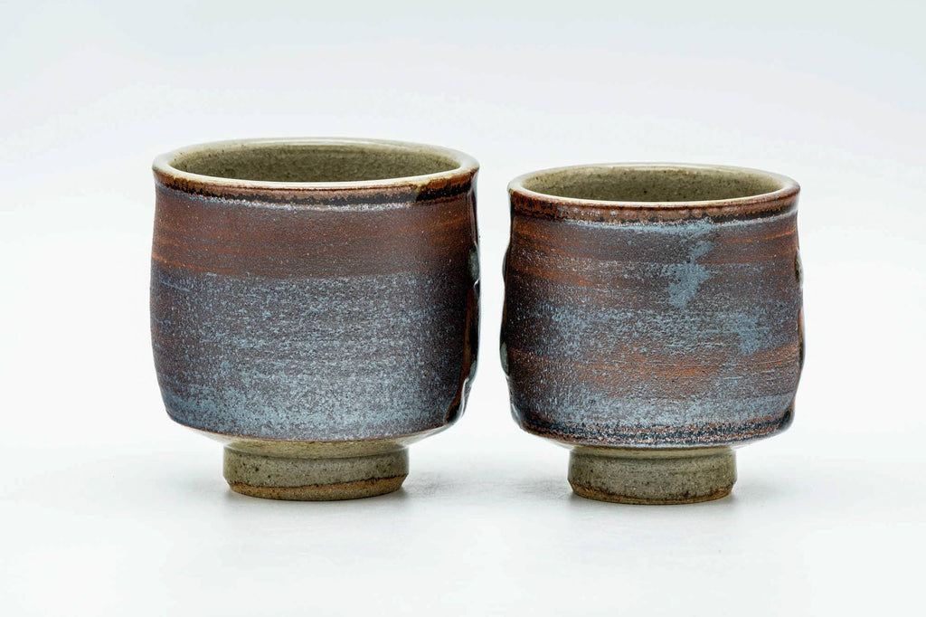 Japanese Teacups - Pair of Large Drip-Glazed Meoto Yunomi in Wooden Box
