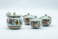 Japanese Tea Set - Villager Decorated Kutani-yaki Kyusu Teapot with 3 Lidded Yunomi Teacups