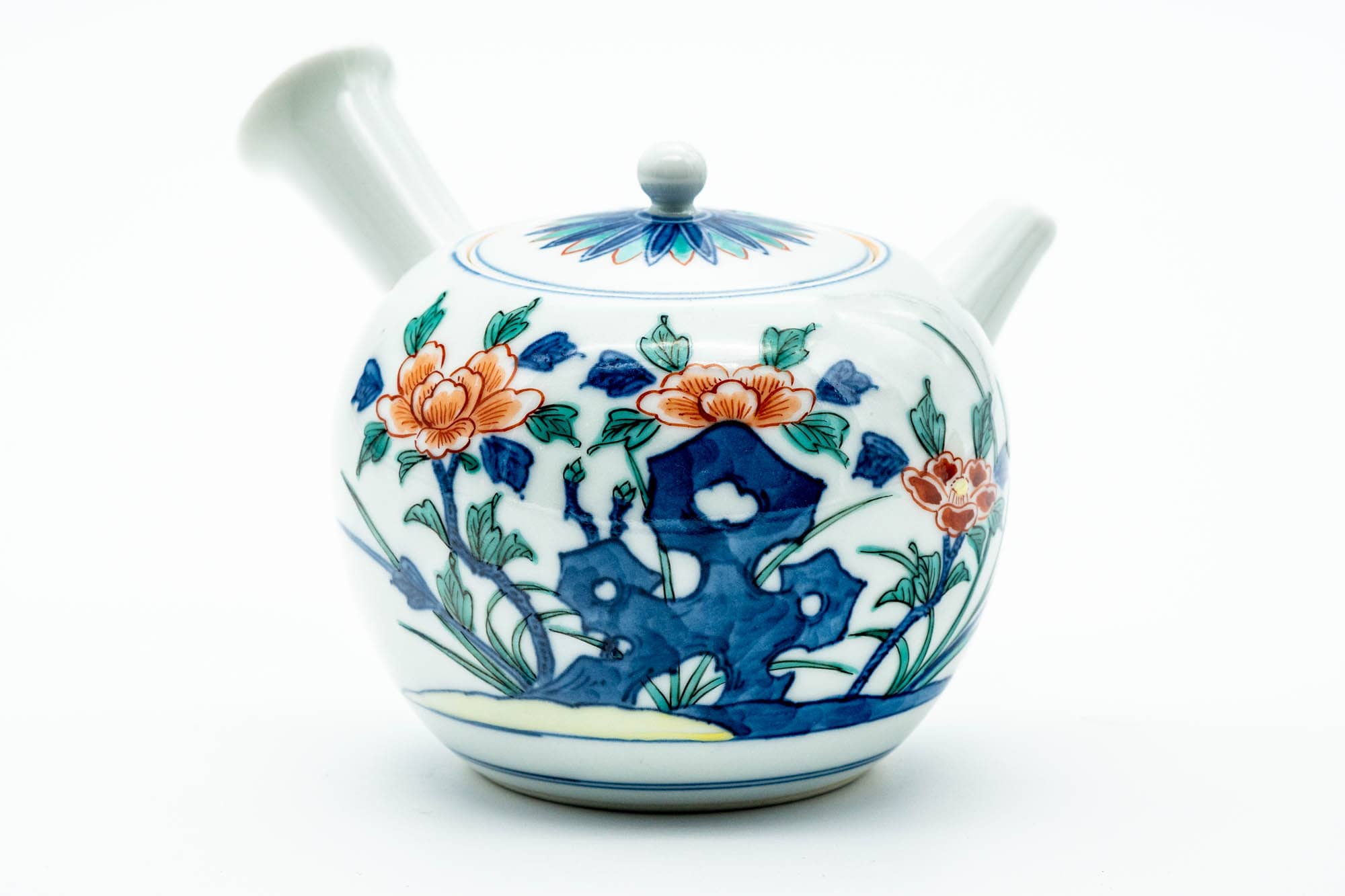 Japanese Kyusu - Blue Floral Porcelain Arita-yaki Ceramic Filter Teapot - 275ml