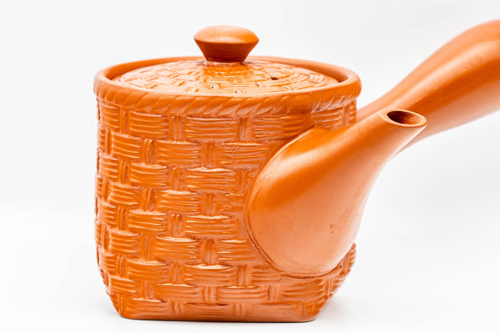 Japanese Kyusu - Basket-Patterned Red Shudei Tokoname-yaki Mesh Teapot - 160ml