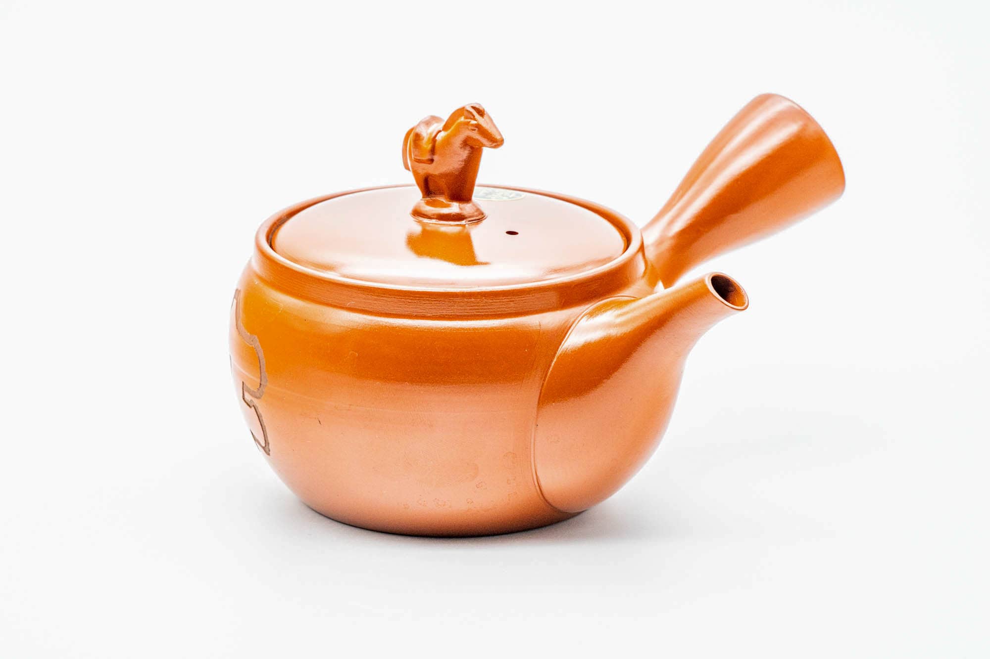Japanese Kyusu - Horse Lid Handle Red Shudei Tokoname-yaki Mesh Teapot - 350ml
