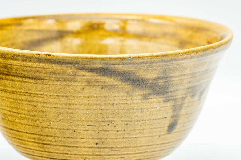 Japanese Matcha Bowl - Yellow Brown Drip-Glazed Hatazori-gata Chawan - 400ml