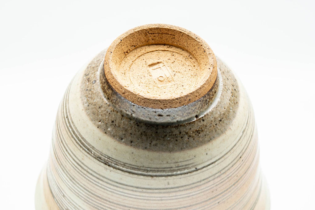 Japanese Teacups - Pair of Beige Pink Glazed Spiraling Yunomi - 150ml