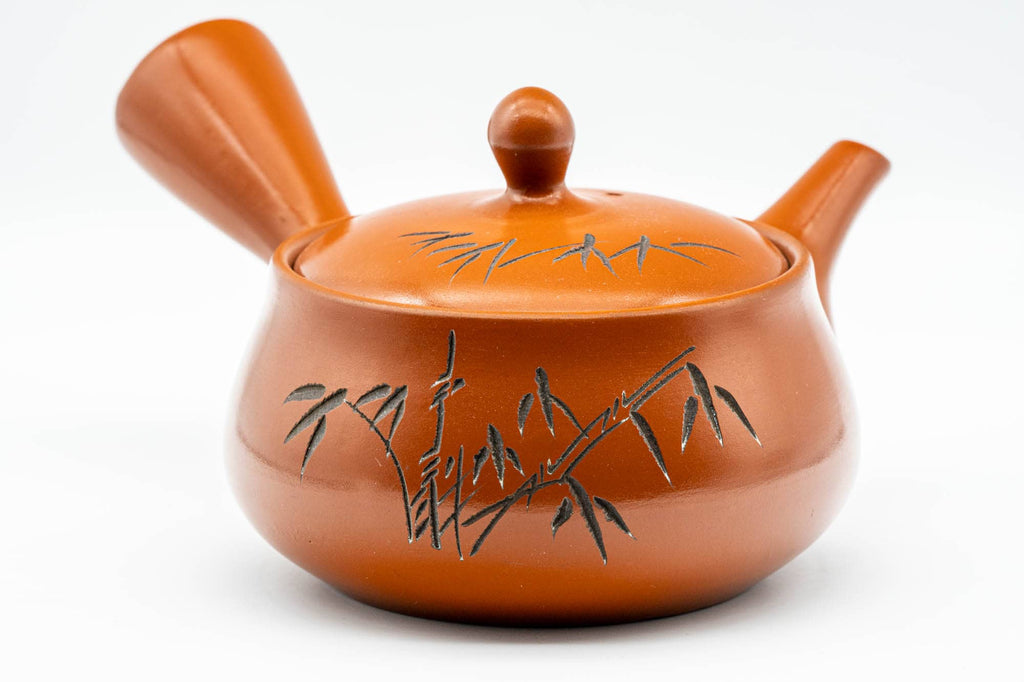Japanese Kyusu - Bamboo Engraved Tokoname-yaki Mesh Teapot - 350ml