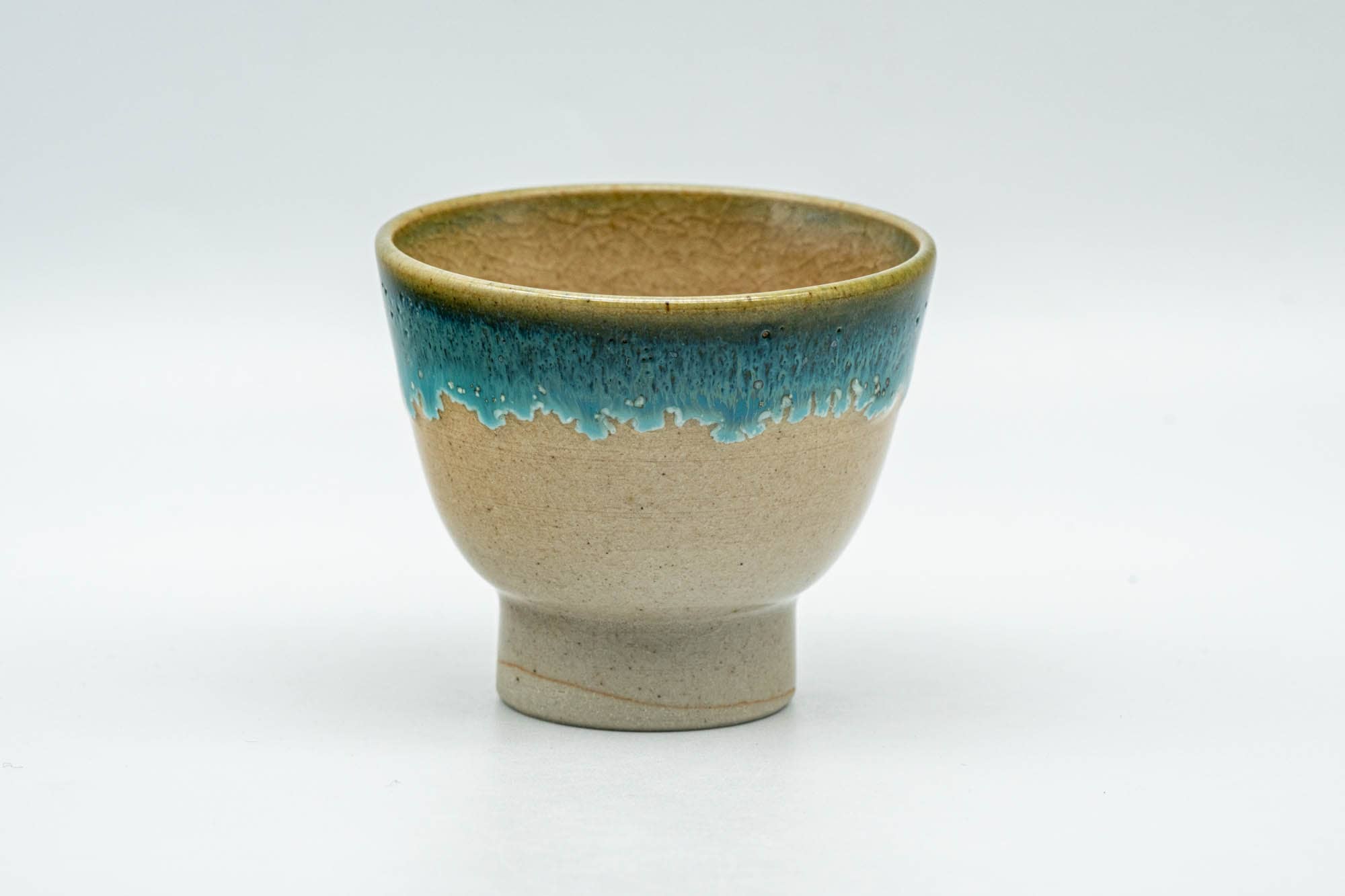 Japanese Teacup - Small Turquoise Drip-Glazed Agano-yaki Guinomi - 40ml