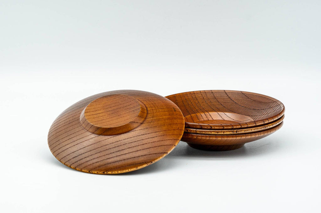 Japanese Chataku - Set of 4 Spiraling Wooden Tea Saucers
